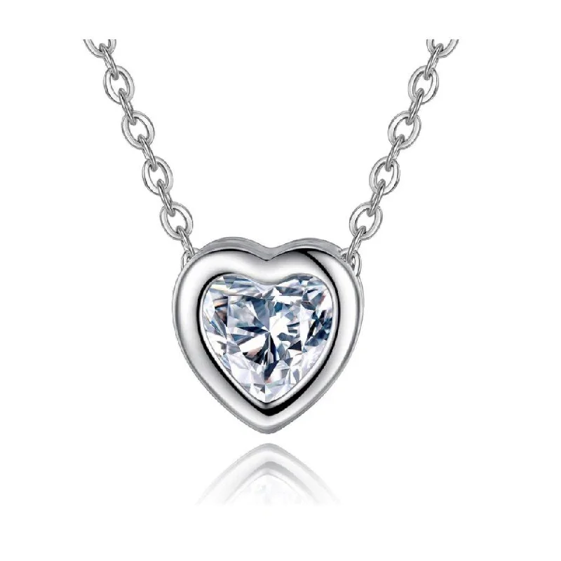 Long Chain Pendant Necklace-Heart Necklace Cubic Zirconia Crystal