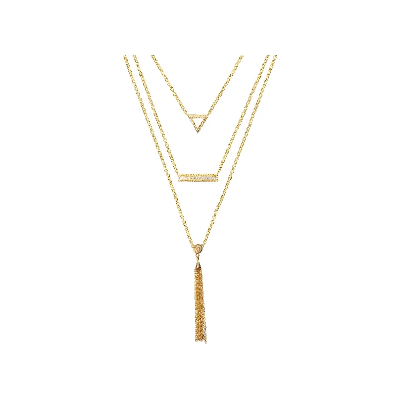 Bright Gold Pendant Necklace-Vita Three Tier Tassle Necklace