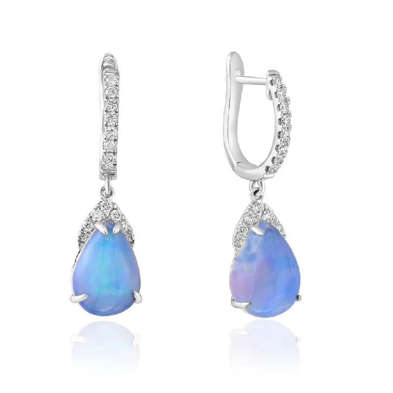 Soft Pink Earrings-14K White Gold 3.27ctw Pear Opal & Diamond Drop Earrings