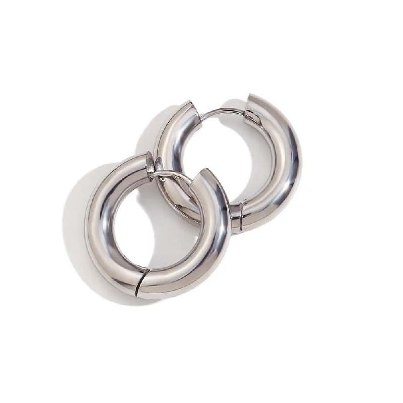 Stainless Steel Thick Ear Ring Silver-20mm