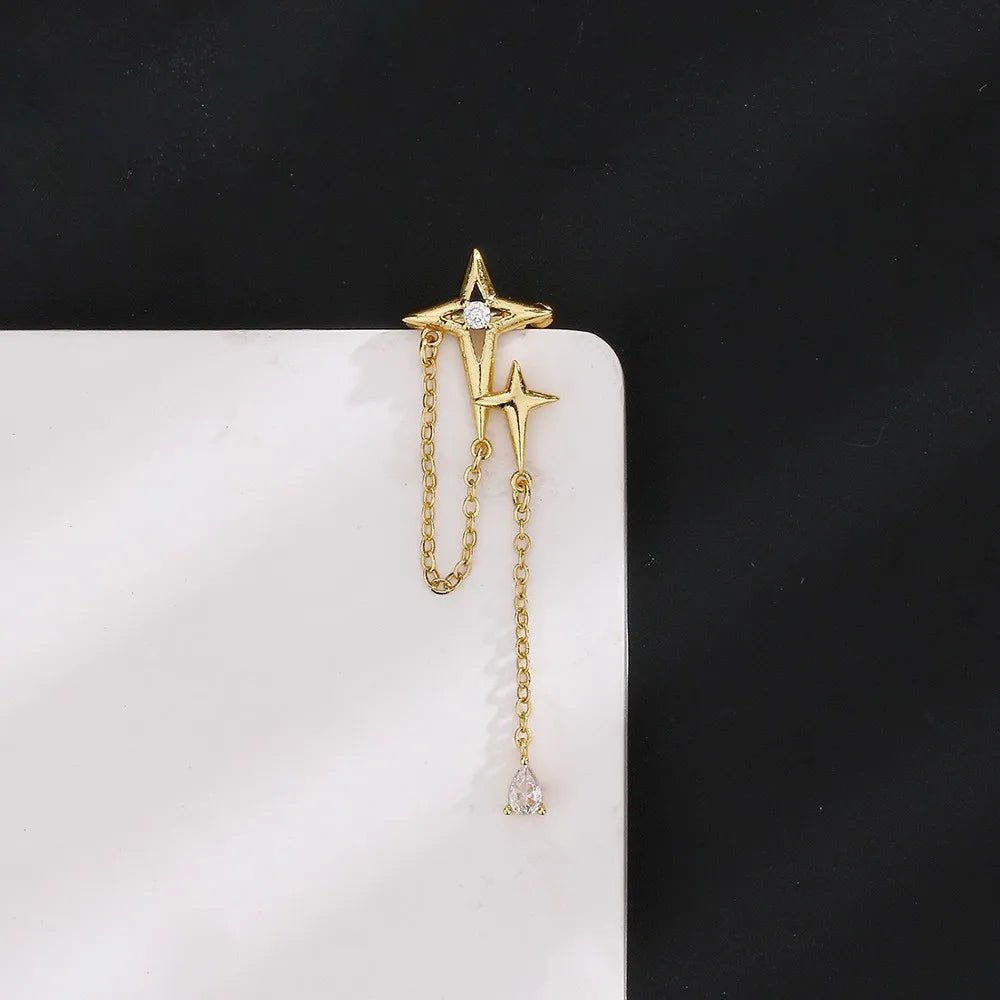 Four Eight-Pointed Stars Tassel Ear Clip Per Piece (Yellow Gold)