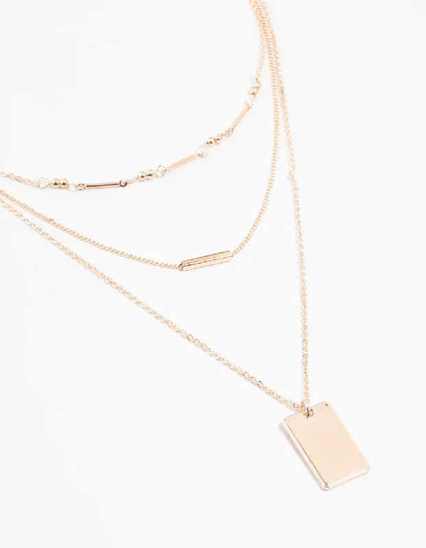 Moonstone Necklace-Rose Gold Dainty Rectangle Layered Necklace