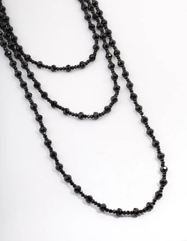 Custom Charm Pendant Necklace-Coated Black Layered Bead & Facet Necklace