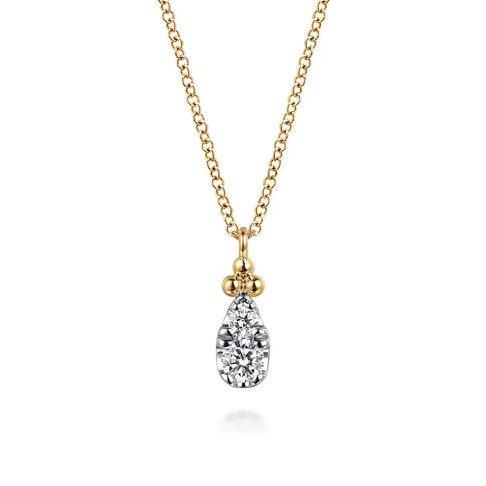 Adjustable Crystal Necklace-14K Yellow Gold Diamond Bujukan Teardrop Pendant Necklace