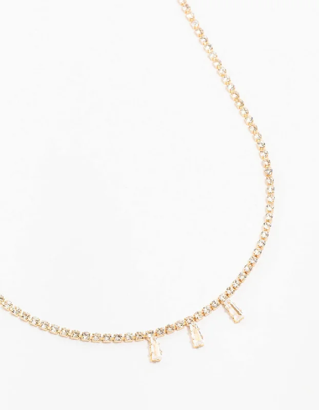 Multi-Color Necklace-Gold Cup Chain Baguette Necklace