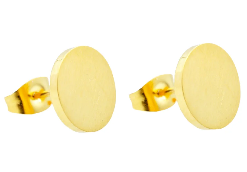 Funky Pearl Earrings-Men's 10mm Gold Stainless Steel Round Stud Earrings