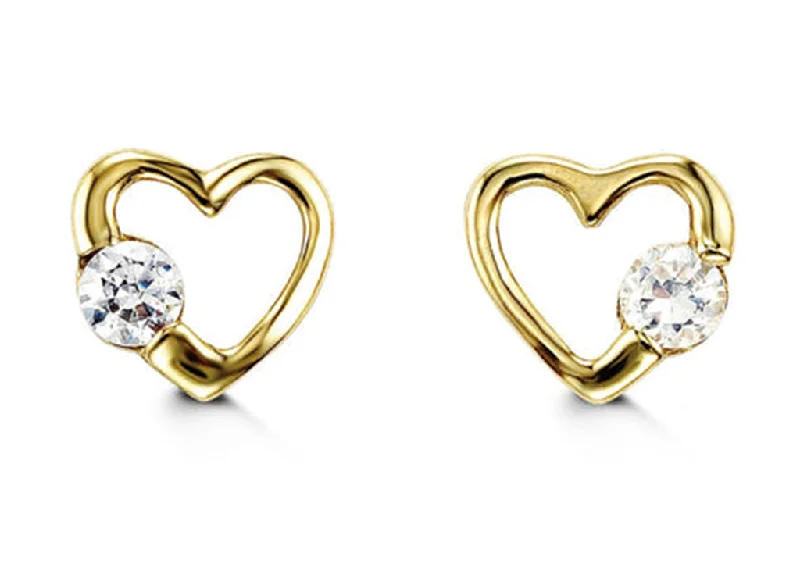 Rose Gold Drop Earrings-14K Yellow Gold Cubic Zirconia Open Heart Kid's Stud Earrings