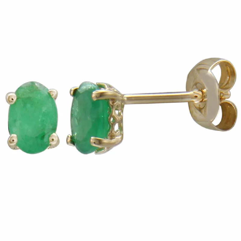 Casual Silver Earrings-14K Yellow Gold 0.90ctw Oval Emerald Stud Earrings