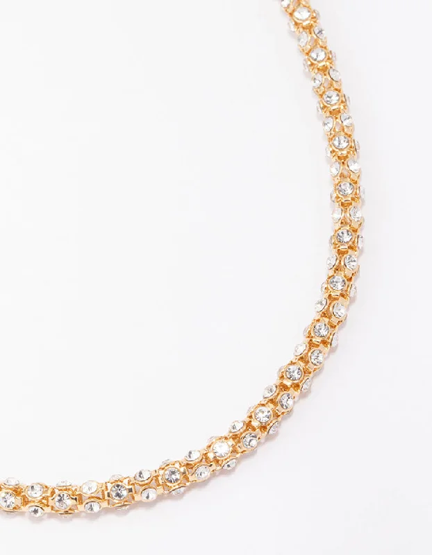 Vintage Silver Necklace-Gold Plated Diamante Fireball Chain Necklace