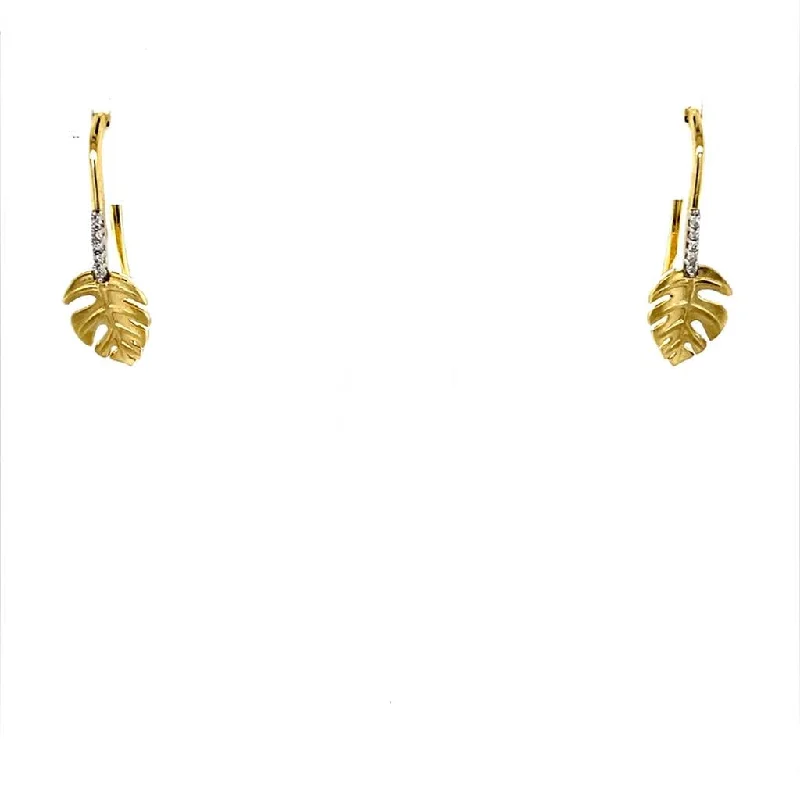 Black Earrings for Women-14K Yellow Gold 0.03ctw Diamond Leaf Drop Earrings