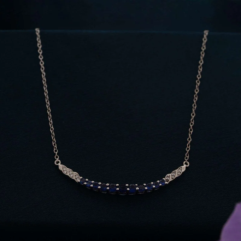 Handmade Crystal Pendant Necklace-Silver Sapphire Curved Bar Necklace