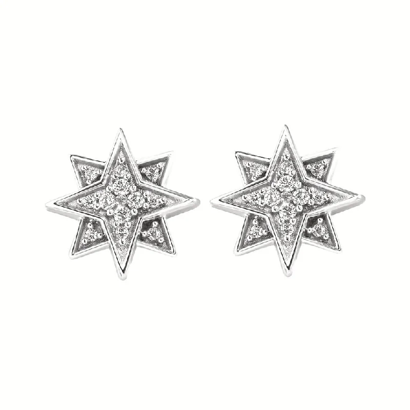 Black Diamond Earrings-Sterling Silver 0.10ctw Diamond Star Stud Earrings