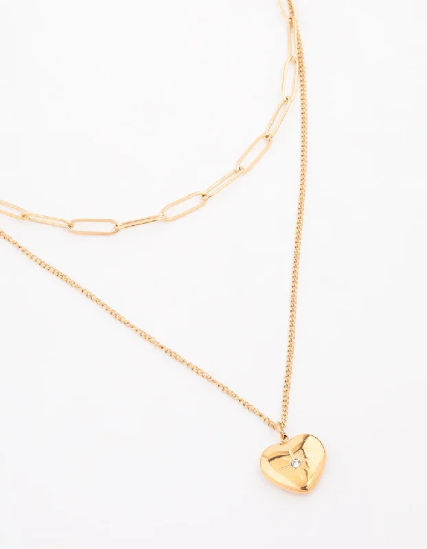 Personalized Pendant Necklace-Waterproof Gold Plated Stainless Steel Heart Layered Pendant Necklace