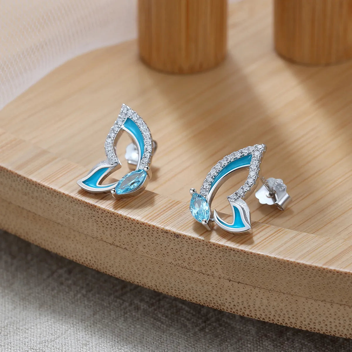 Handmade Promise Ring-1 Pair Simple Style Butterfly Epoxy Plating Inlay Sterling Silver Zircon 14k Gold Plated White Gold Plated Ear Studs