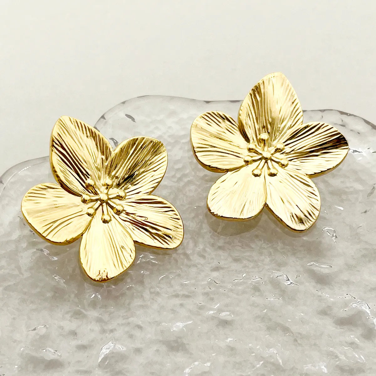 Custom Gold Engagement Ring-1 Pair Casual Cute Sweet Flower Stainless Steel Polishing Plating Gold Plated Ear Studs