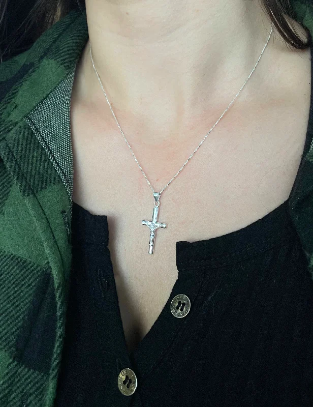 Pearl Chain Necklace-Crucifix Necklace in Silver