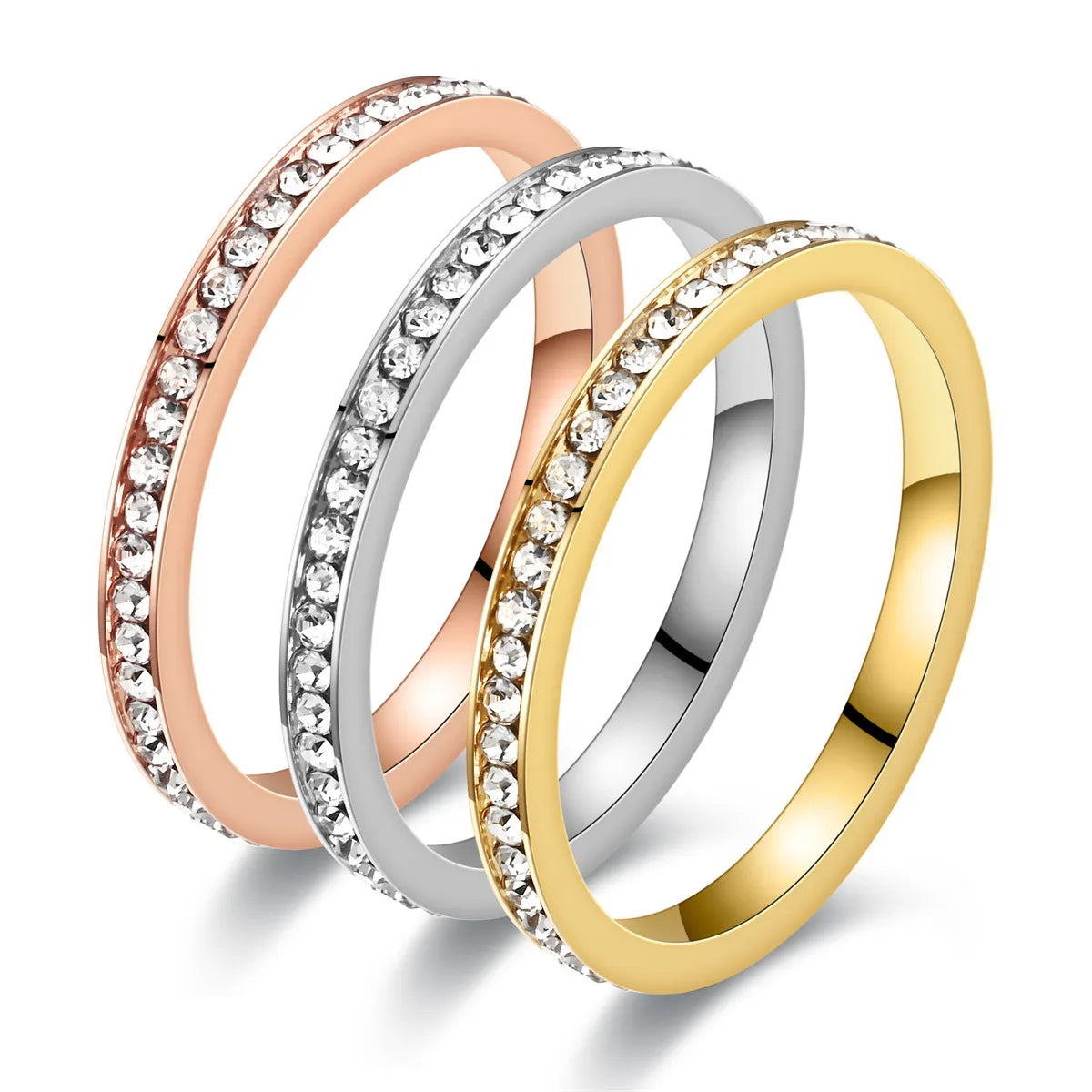 Classic Wedding Band Set-Simple Style Circle Stainless Steel Inlay Zircon Rings