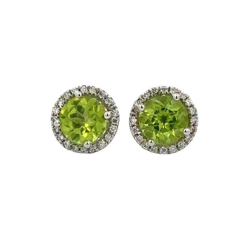 Rose Gold Hoop Earrings-Peridot and Diamond Stud Earrings in White Gold