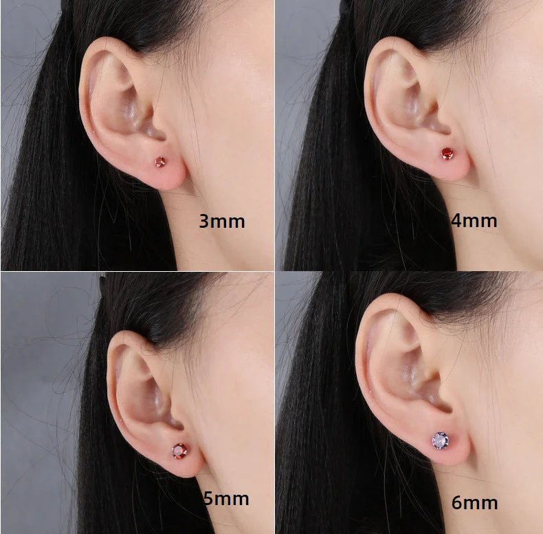 Modern Diamond Ring-Simple Style Geometric Sterling Silver Zircon Ear Studs 1 Pair