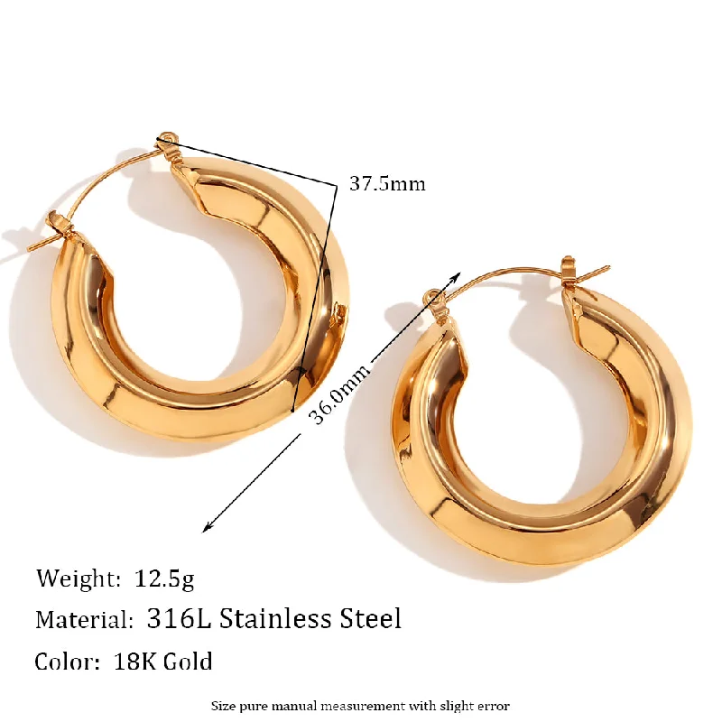 36mm Hollow Streamlined Glossy Ear Ring-Gold