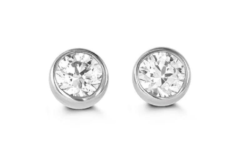 Custom Gemstone Earrings-14K White Gold Cubic Zirconia Bezel Stud Kid's Earrings