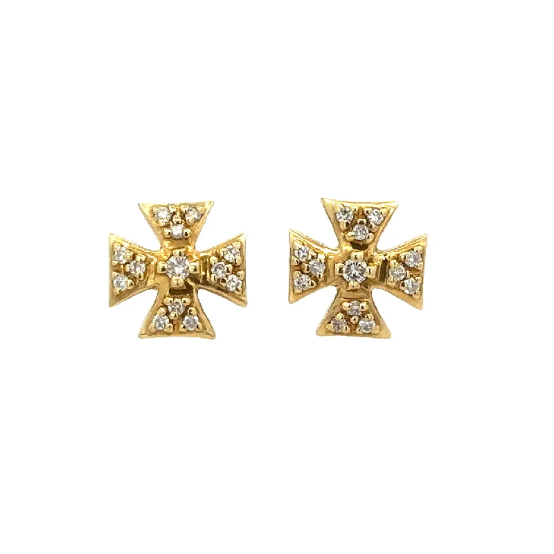 Pretty Gold Earrings-Diamond Accented Cross Stud Earrings in Yellow Gold