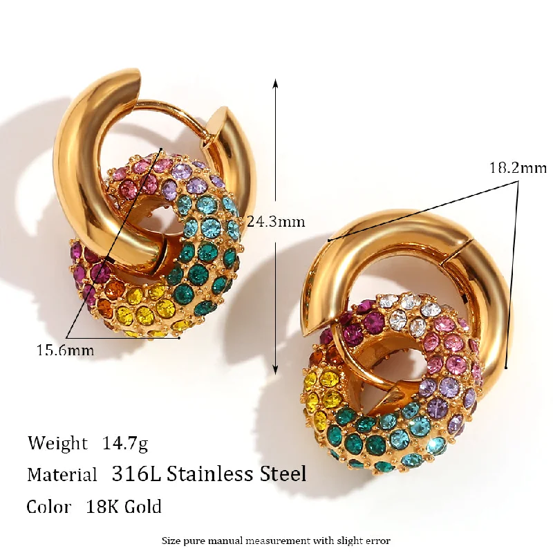 Colored Water Diamond Ring 18mm Ear Ring-Gold