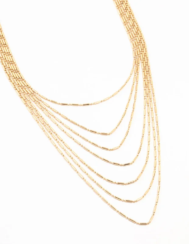 Gold Pendant Necklace-Gold Multirow Necklace