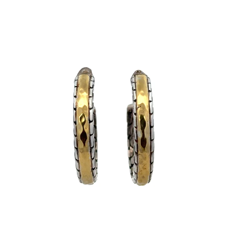 Gold Hoop Earrings-John Hardy Two Tone J Hoop Earrings