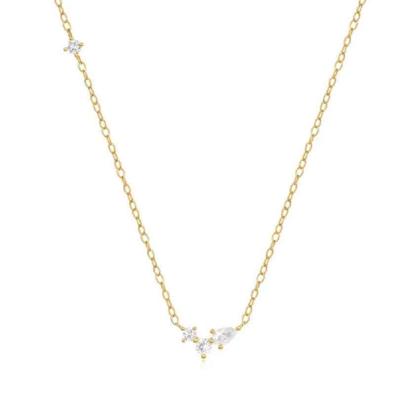 Chunky Gold Necklace-Orlina Delicate Necklace with Three Round and One Pear Cut Cubic Zirconia Stones