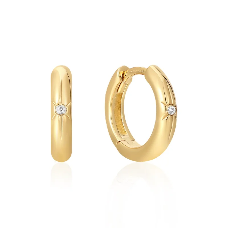 Statement Gold Earrings-Gold Plated Star Huggie Hoop Earrings by Ania Haie