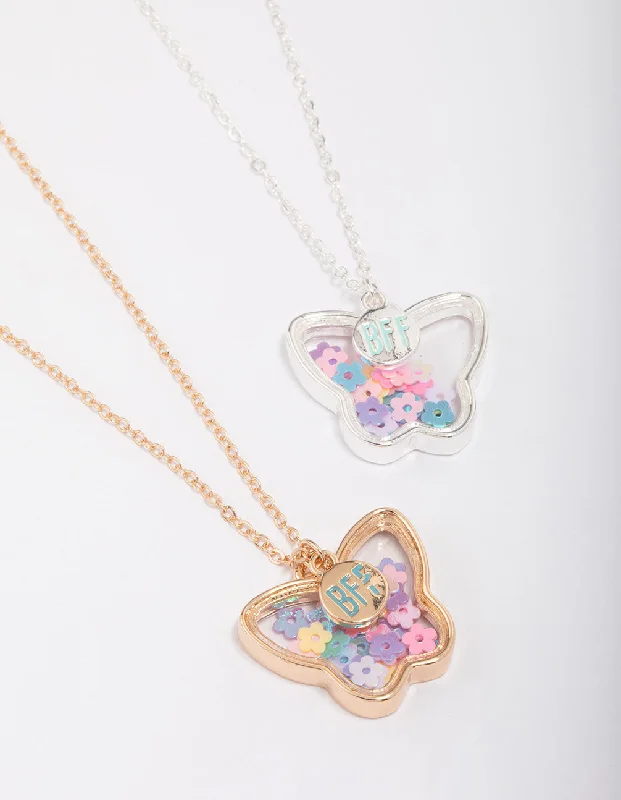 Gold Name Necklace-Kids Gold & Silver Butterfly Shaker Pendant Necklace Pack