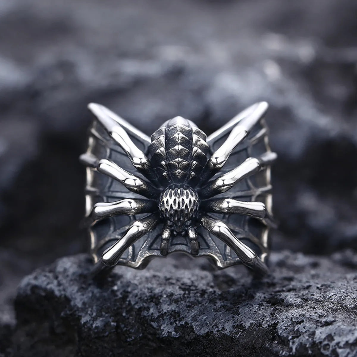 Silver and Diamond Ring-Hip-Hop Retro Spider Alloy Plating Men'S Rings