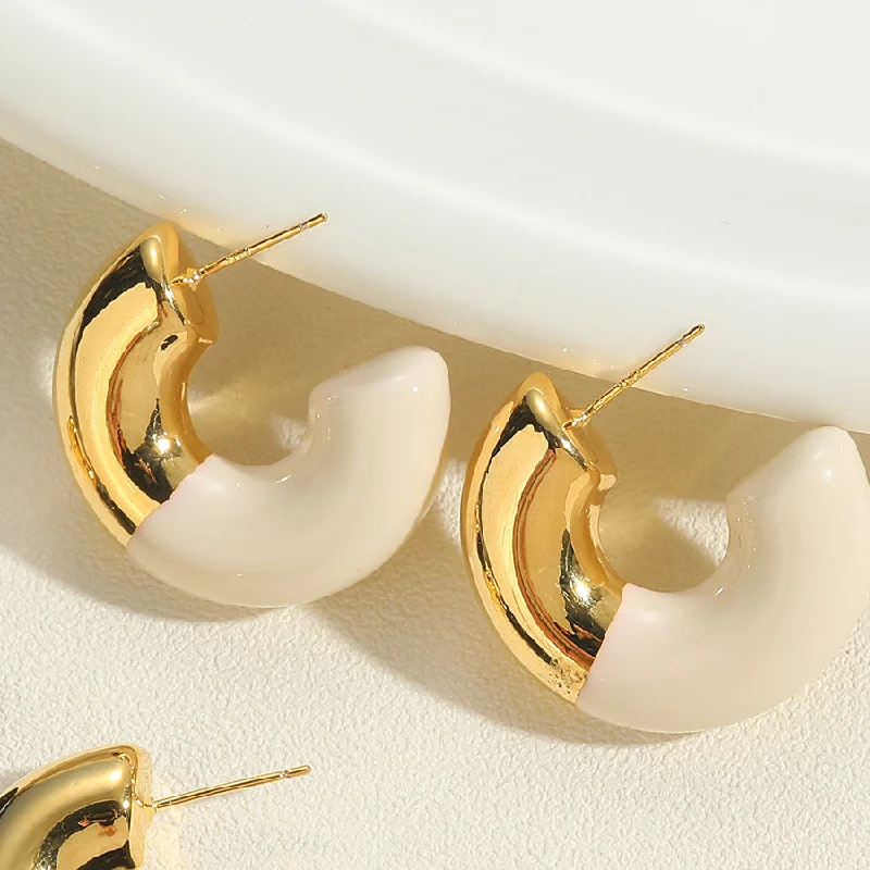 Beige Enamel Earrings