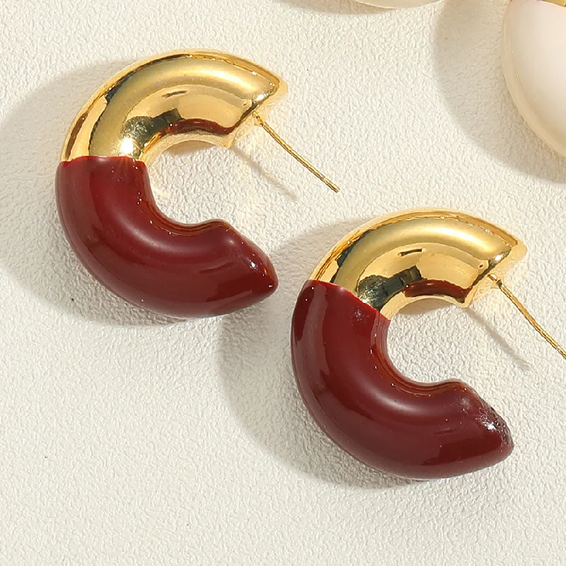 Wine Red Enamel Earrings