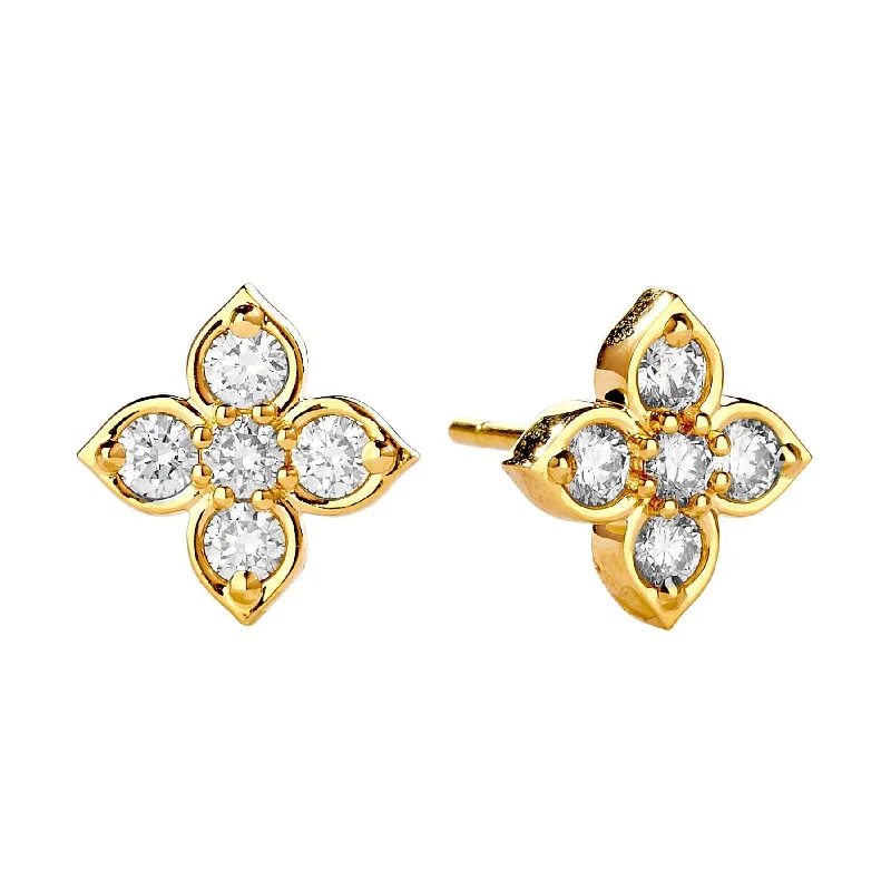 Artistic Gemstone Earrings-Four Leaf Diamond Studs