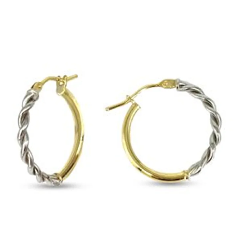 Trendy Hoop Earrings-10K Two Tone Gold Kid's Twist Hoop Earrings