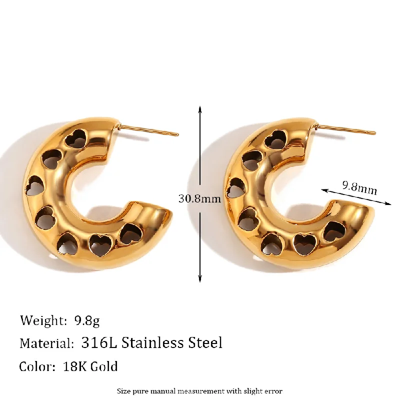 30mm Hollow Heart Glossy Ear Ring-Gold