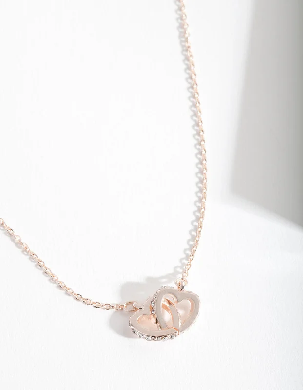 Stylish Diamond Necklace-Rose Gold Double Heart Necklace