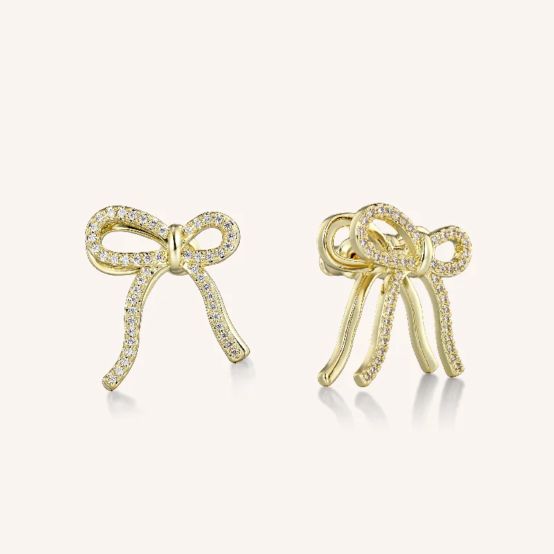 Large Drop Earrings-Pavé Bow Stud Earrings