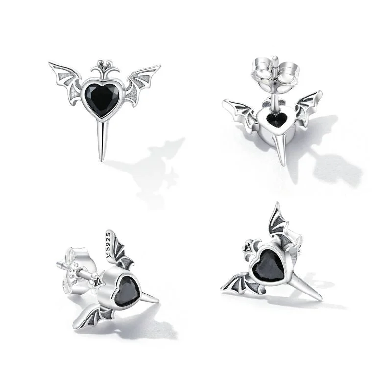 Custom Ring with Initials-1 Piece Classic Style Wings Inlay Sterling Silver Zircon Ear Studs