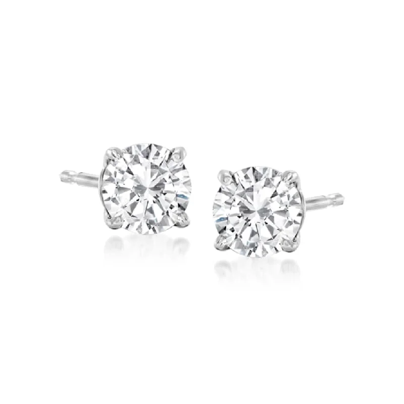 Pearl Drop Earrings-14K White Gold 0.77ctw Round Lab Diamond Solitaire Stud Earrings