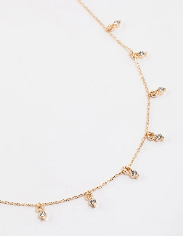 Delicate Gold Necklace-Gold Diamante Droplet Necklace & Polishing Set