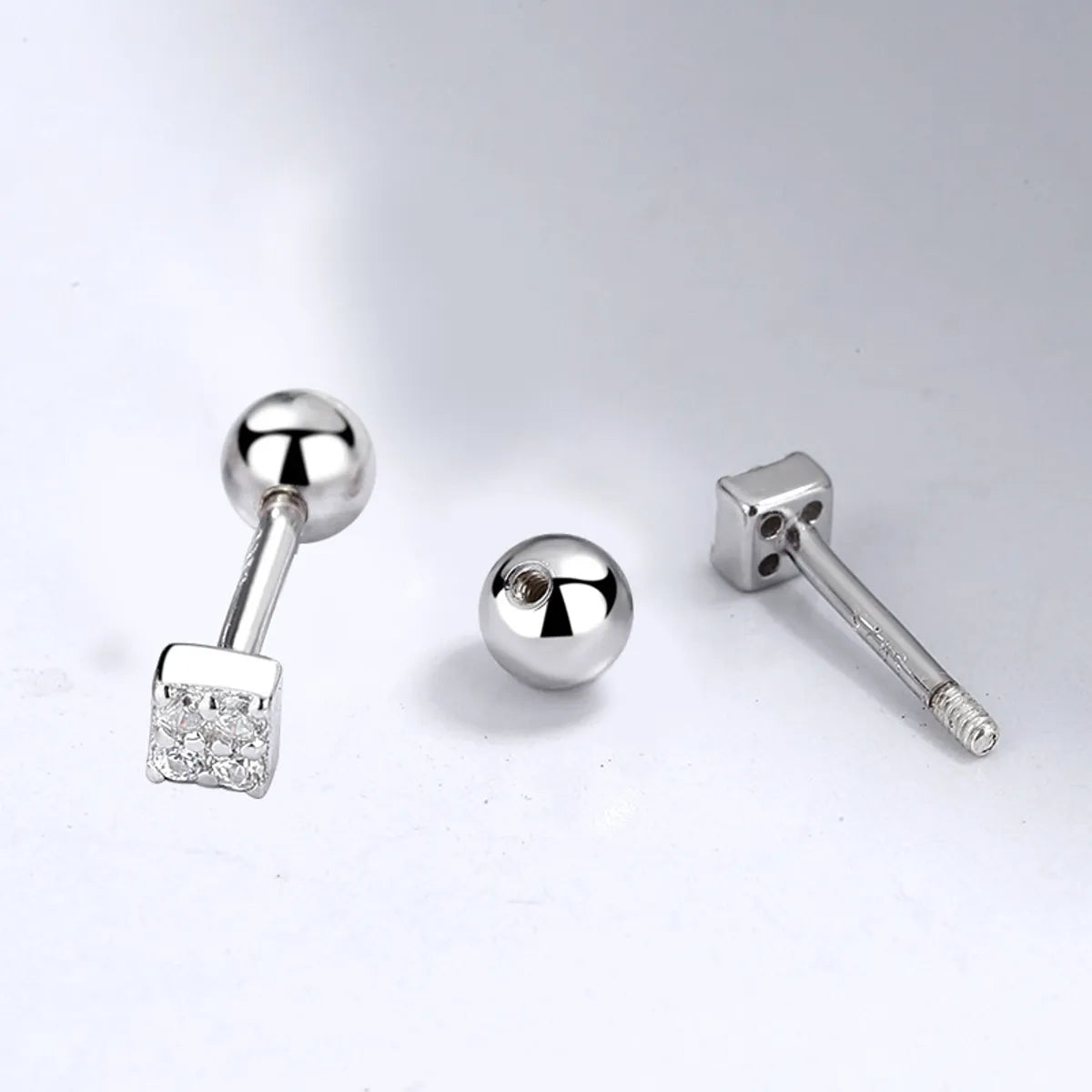 Large Diamond Ring-1 Pair Simple Style Square Plating Inlay Sterling Silver Zircon Ear Studs