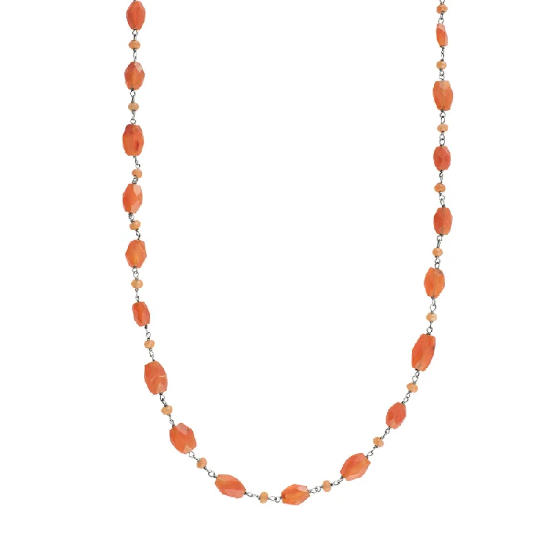 Layered Heart Pendant Necklace-Stone Strand Necklace - Carnelian - 22-24"