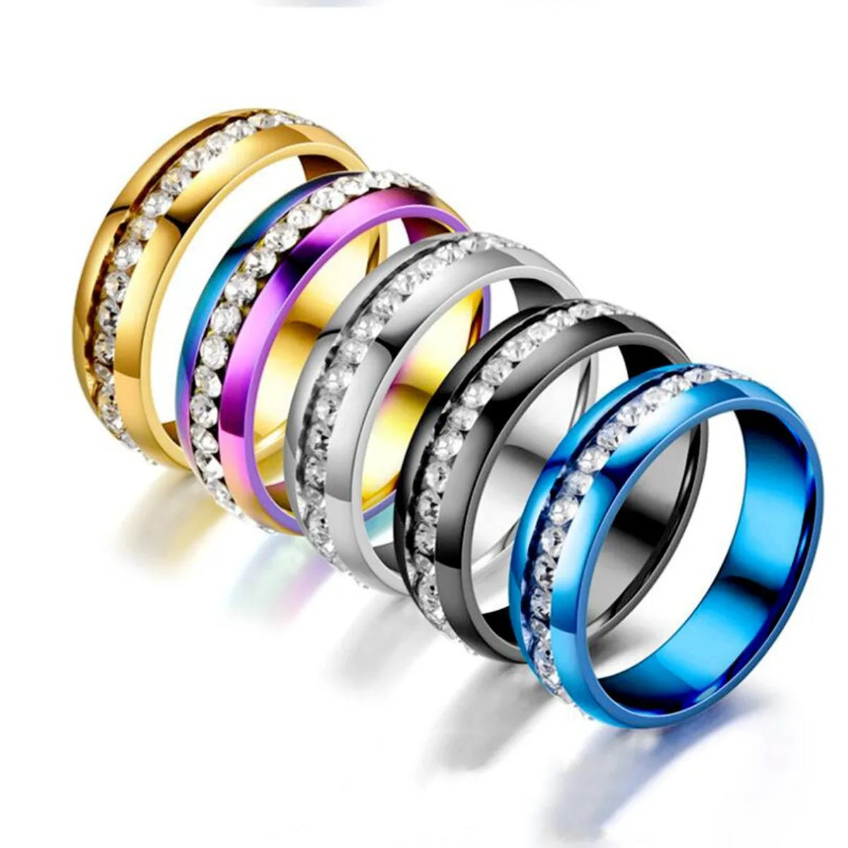 Men’s Titanium Ring-Fashion U Shape Stainless Steel Diamond Artificial Gemstones