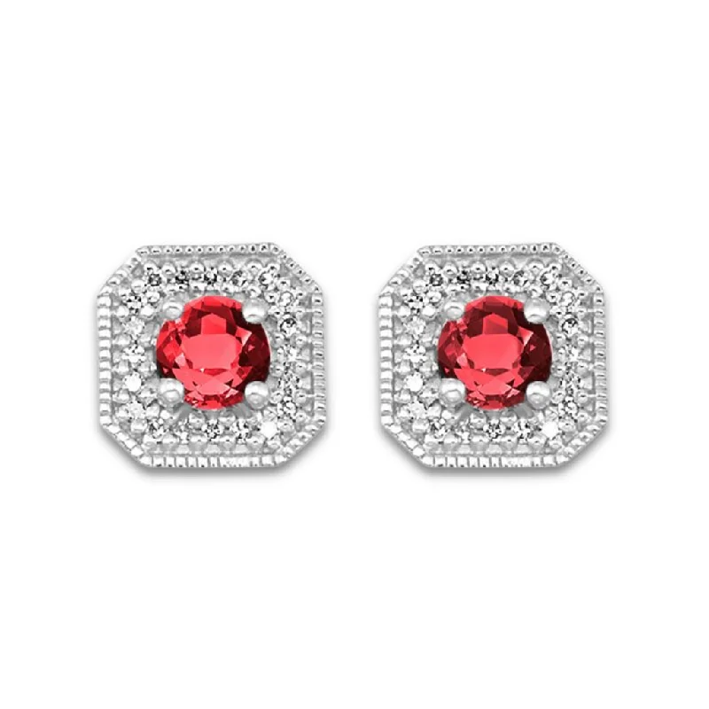 Luxury Pearl Earrings-10K White Gold 0.66ctw Garnet Diamond & Halo Stud Earrings