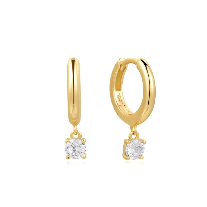 Bohemian Style Earrings-Gold Plated Cubic Zirconia Drop Huggie Hoop Earrings by Ania Haie