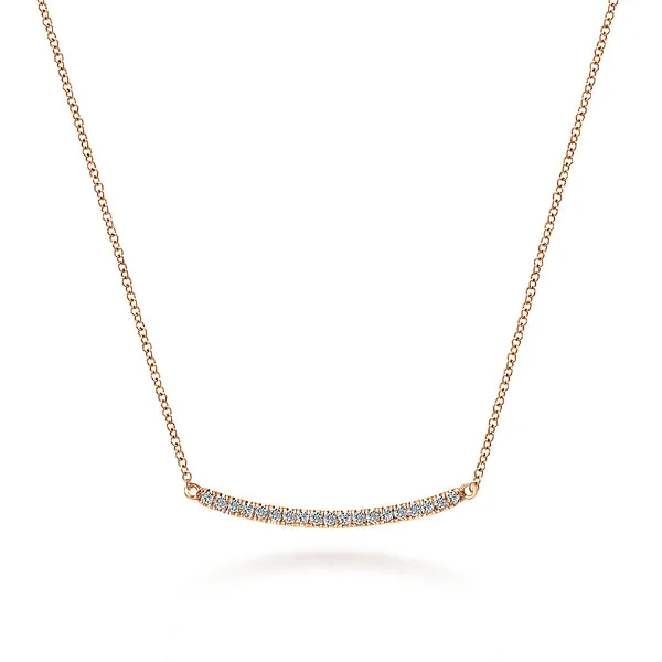 Diamond Pendant Necklace-18 inch 14K Rose Gold Diamond Pave Curved Bar Necklace