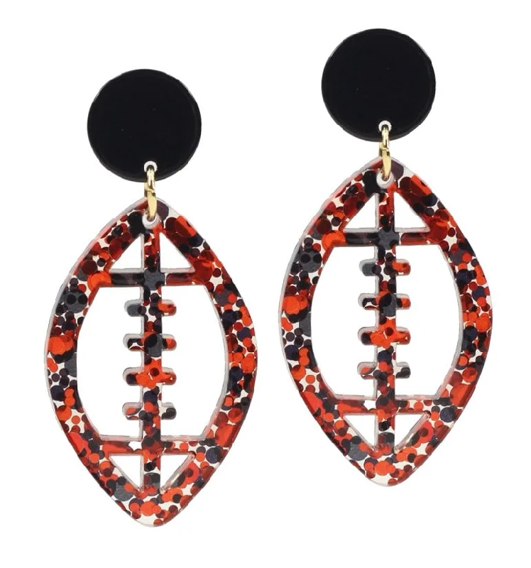 Boho Earrings for Summer-Acrylic Football Earring - Black + Red Glitter